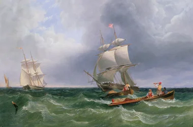 Landungstrupps, Brigs in einer Dünung dahinter